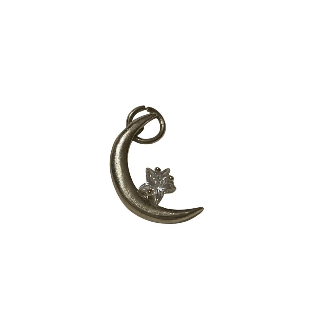 Crescent Moon & Star Silver Tone Pendant Charm